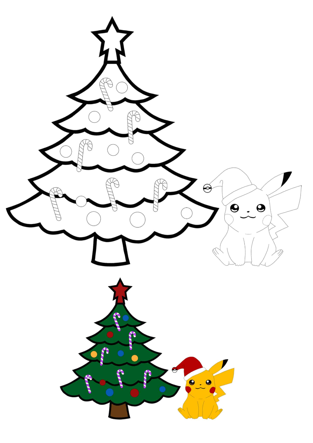 Pikachu and christmas tree coloring pages