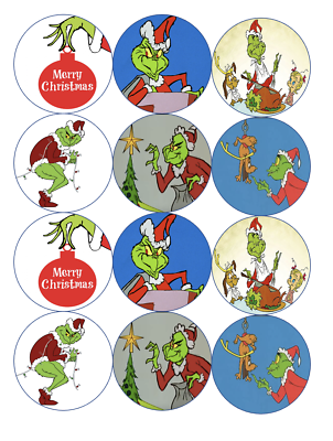 Grinch stole christmas holidays edible paper cupcake cookie toppers