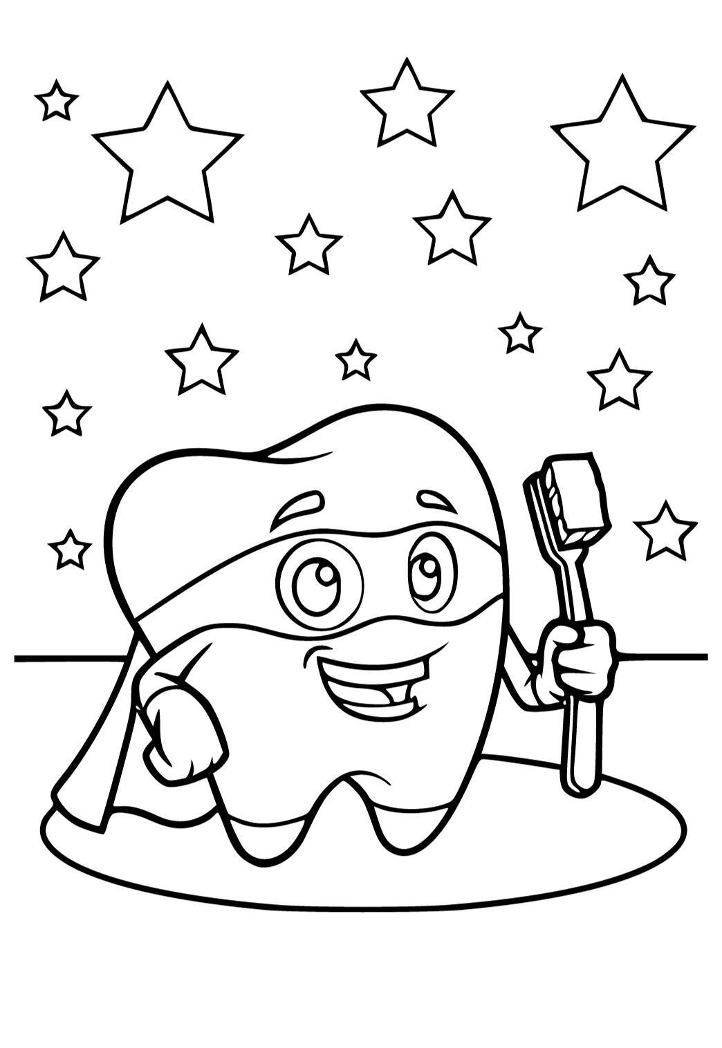 Free printable tooth stars coloring page for adults and kids