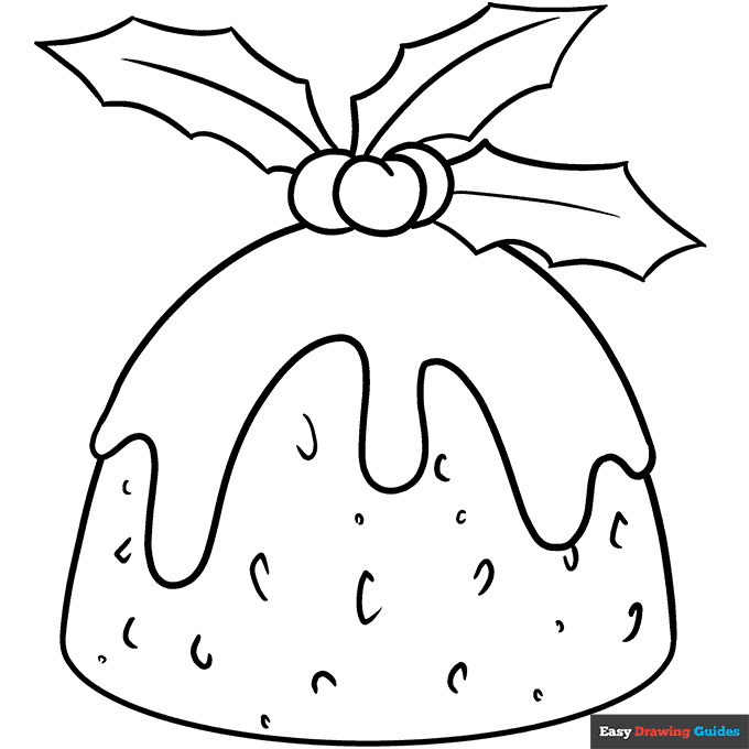 Christmas pudding coloring page easy drawing guides