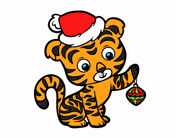 Colored page christmas tiger painted by bella