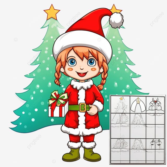 Copy the picture kids game and coloring page with a cute girl elf using christmas costume tracing worksheet kids worksheet png transparent image and clipart for free download