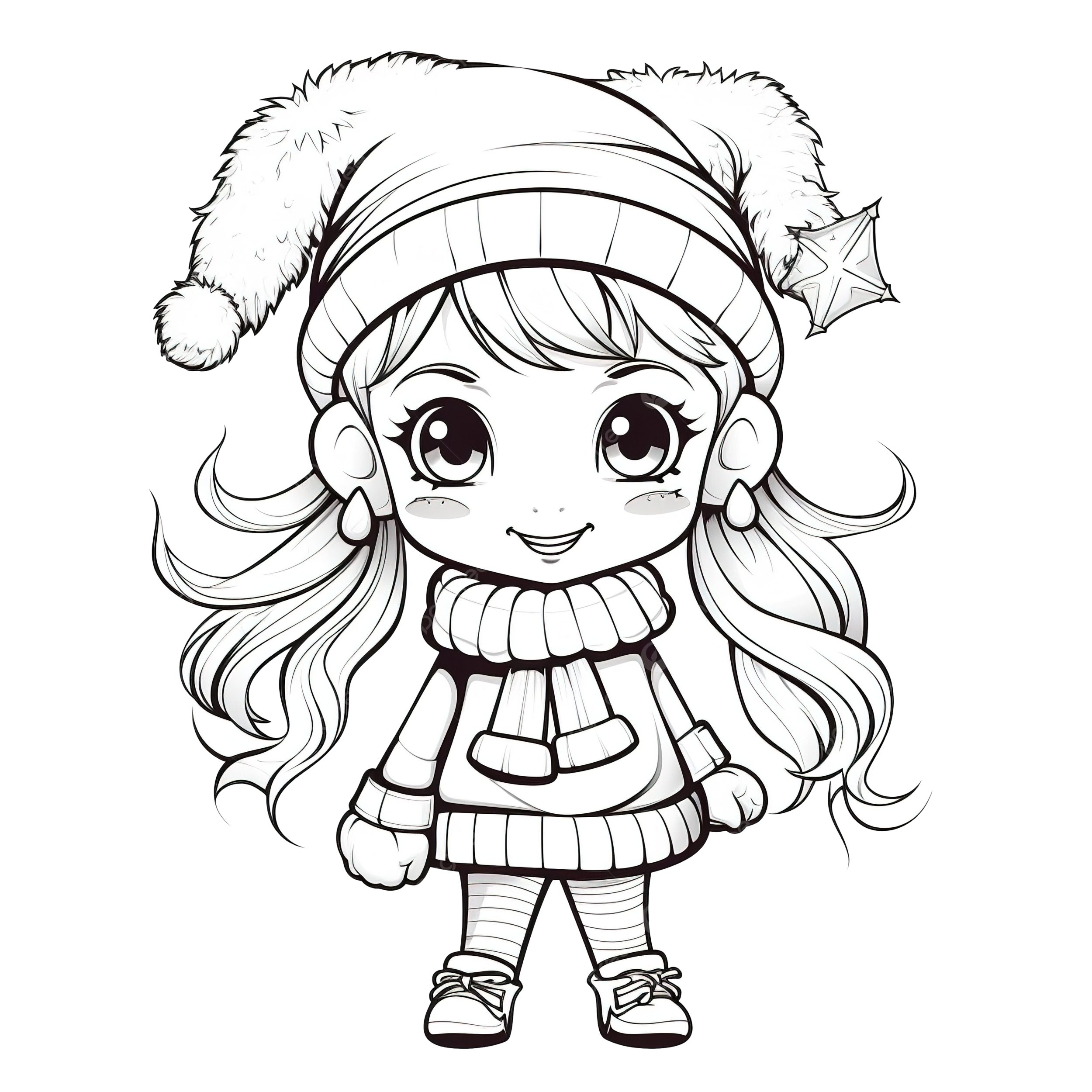 Coloring book with a cute girl elf christmas characters cartoon girl coloring pages character sketch png transparent image and clipart for free download