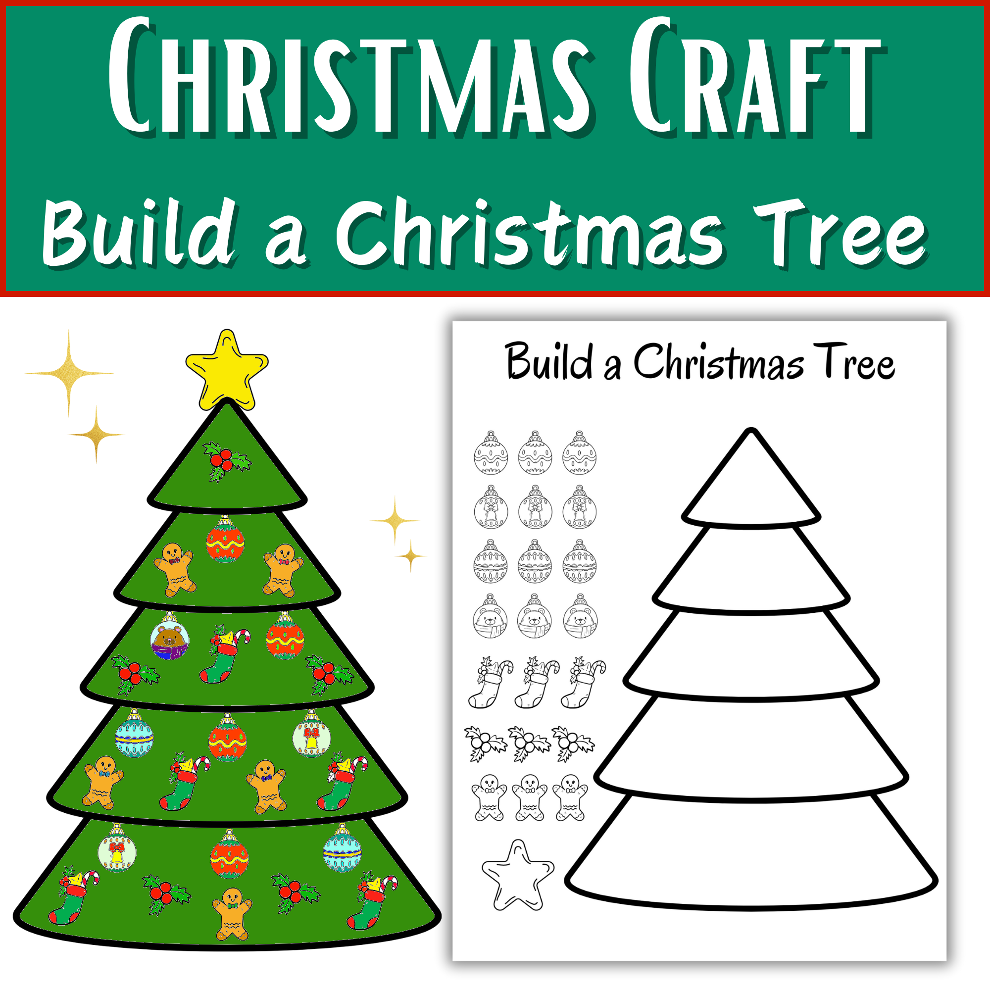 Buildcolor a christmas tree template decorate a christmas tree cutpast activity scissor practice made by teachers