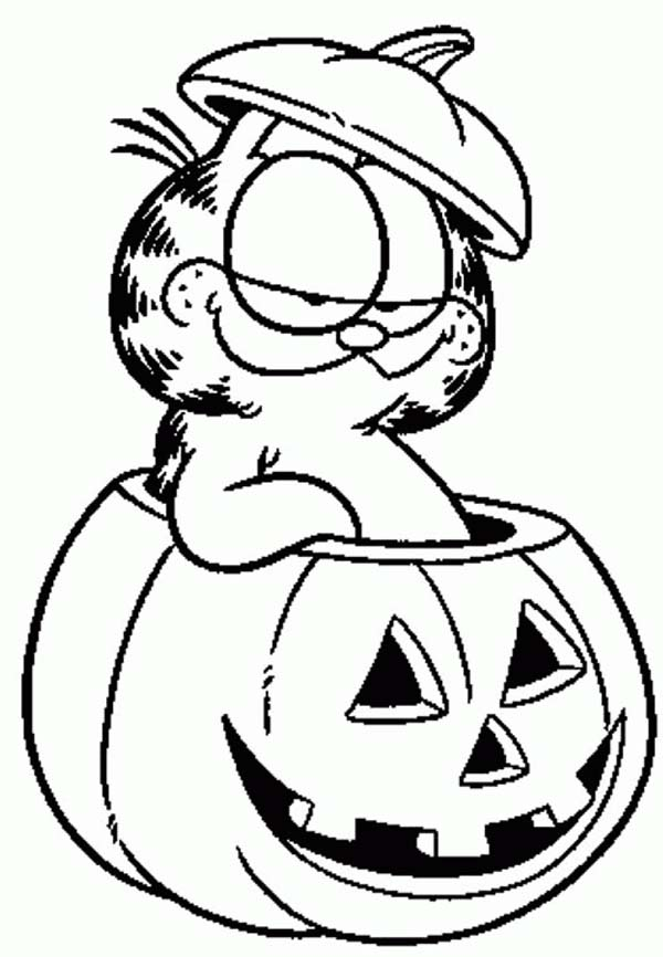 Garfield inside jack o lantern head on halloween day coloring page