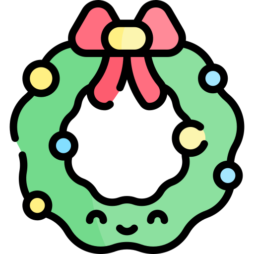 Christmas wreath kawaii lineal color icon