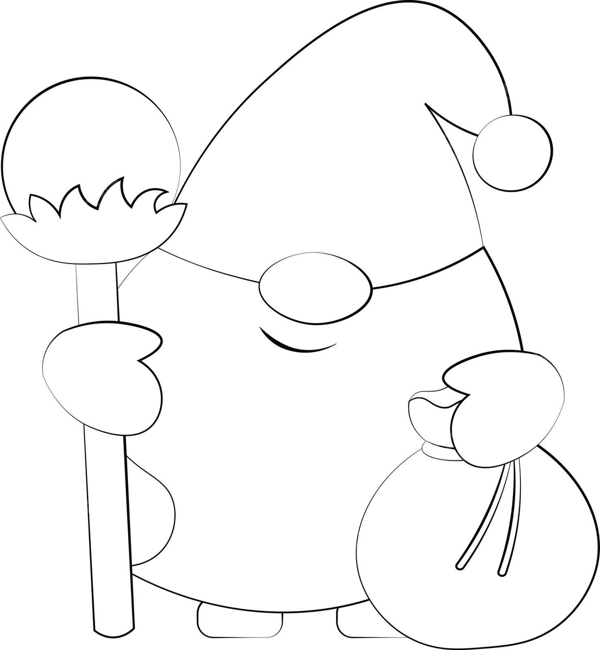 Monochrome drawing of a petite santa gnome carrying a sack vector line print little png and vector with transparent background for free download