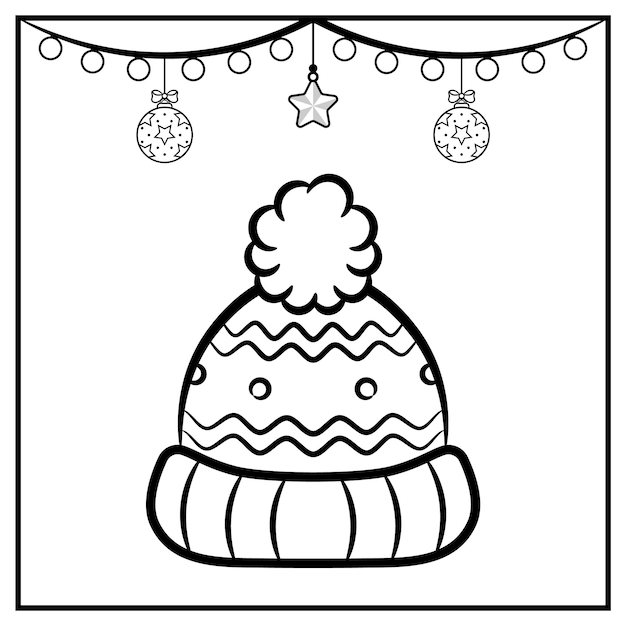 Premium vector christmas hat sketch with ornament for coloring