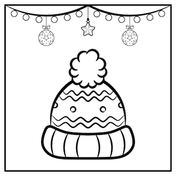 Premium vector christmas hat sketch with ornament for coloring