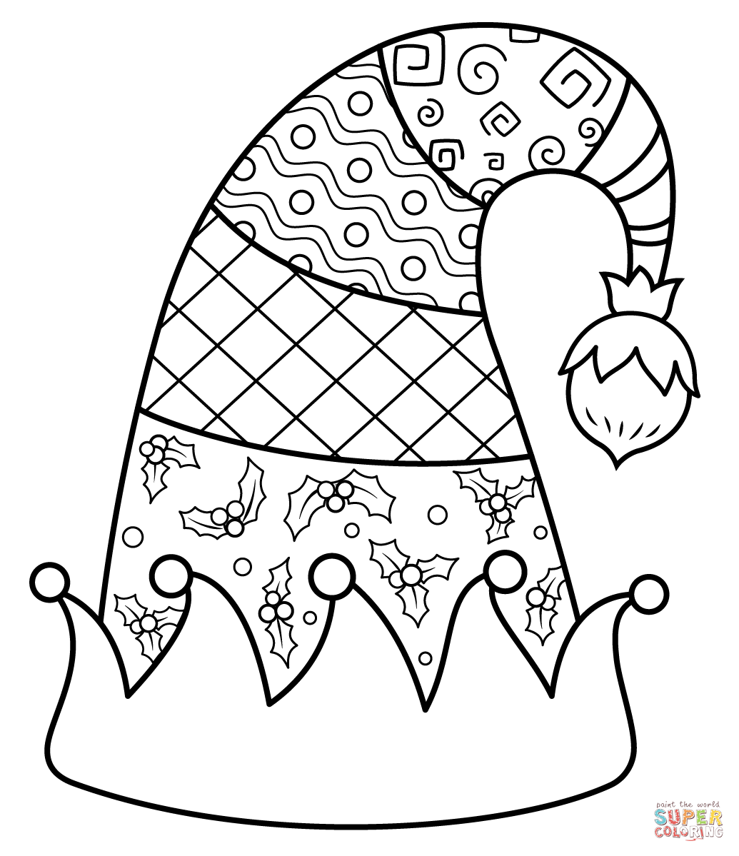 Christmas elf hat coloring page free printable coloring pages