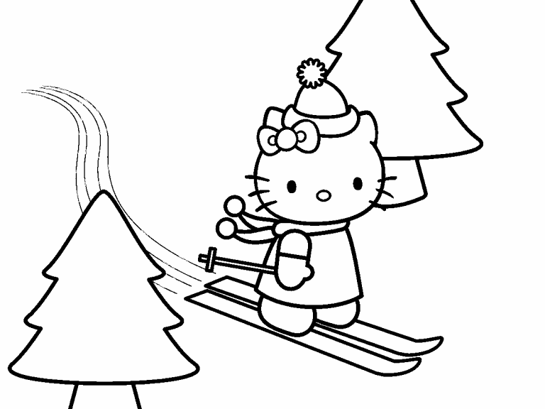Free coloring page jun hello kitty skiing