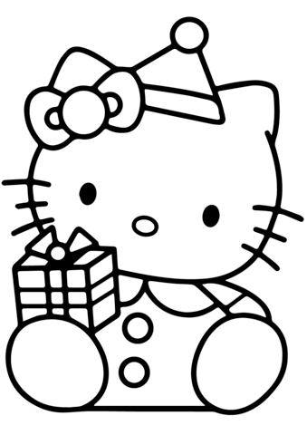 Hello kitty with christmas gift box coloring page free printable coloring pages