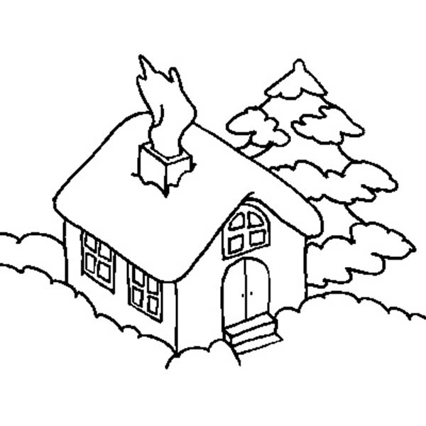 House covered by snow in houses coloring page