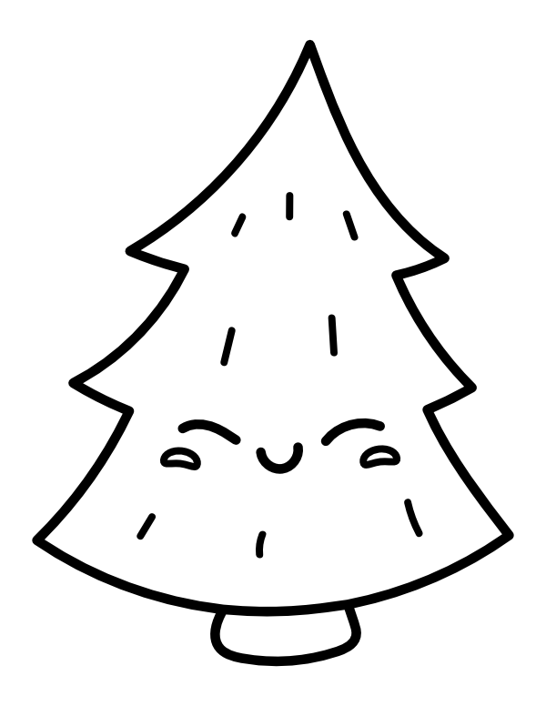 Printable kawaii christmas tree coloring page