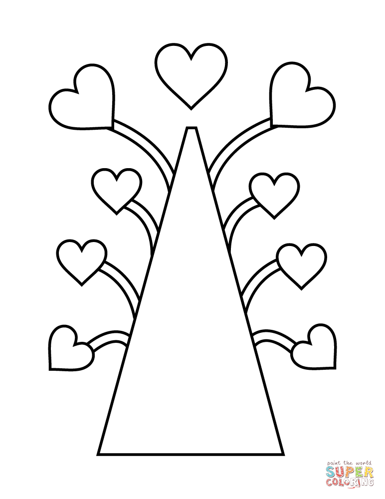 Valentines day love tree coloring page free printable coloring pages