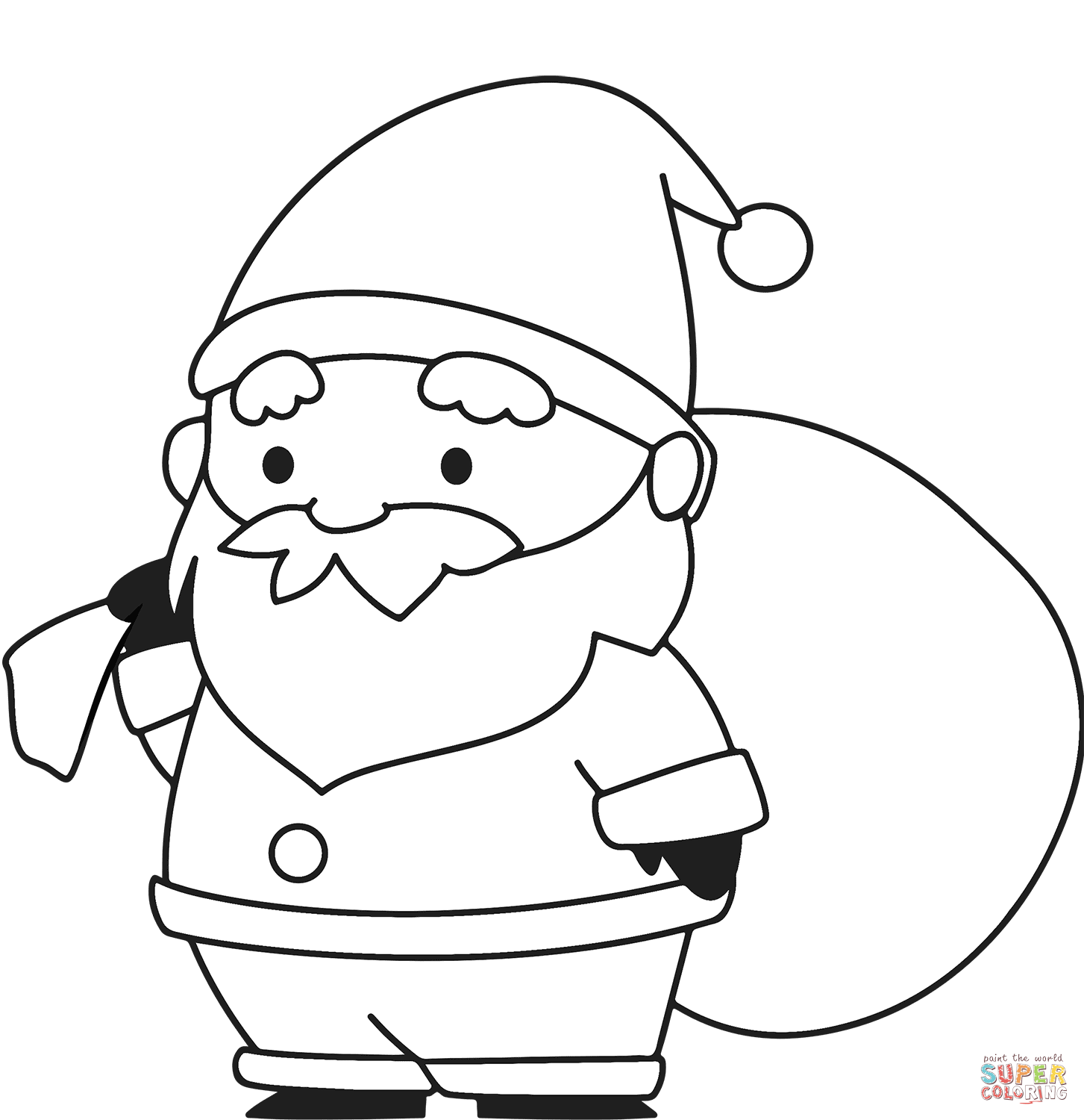 Cute santa with sack coloring page free printable coloring pages