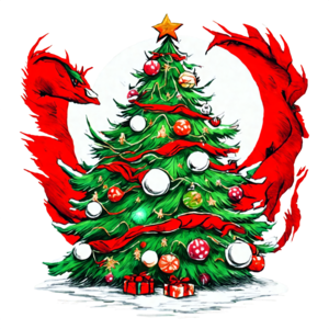 Download festive christmas tree decoration with red dragons png online