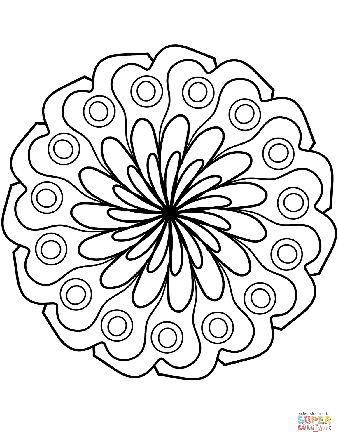 Mandala with simple flower ornament coloring page free printable coloring pages