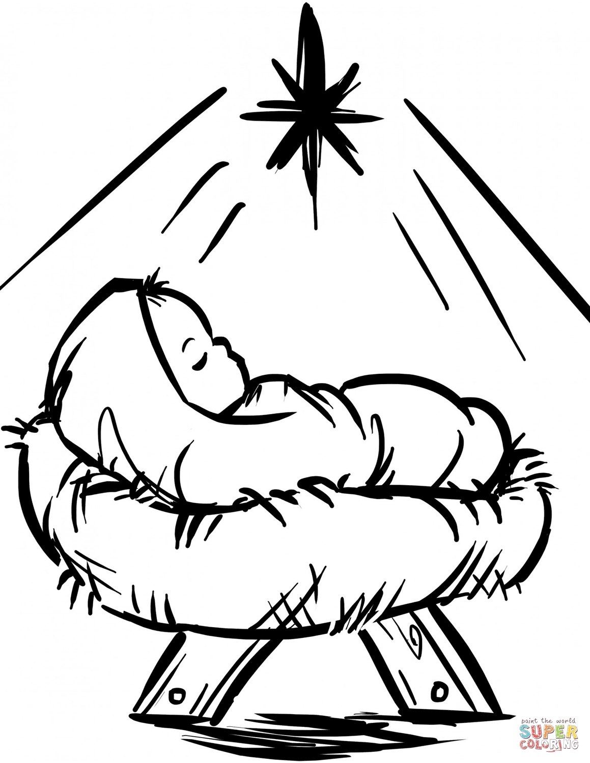 Baby jesus manger scene coloring page free printable coloring pages