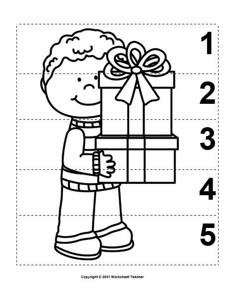 Christmas gifts number sequence bw puzzles made by teachers