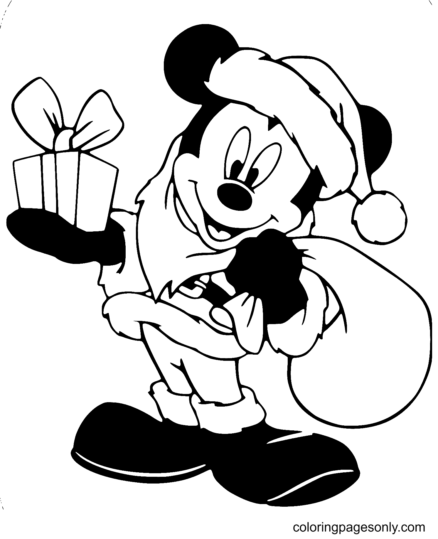 Mickey mouse as santa claus coloring page