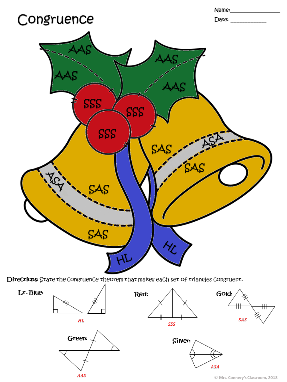 Christmasholiday geometry color sheets congruence pythagorean thm etc