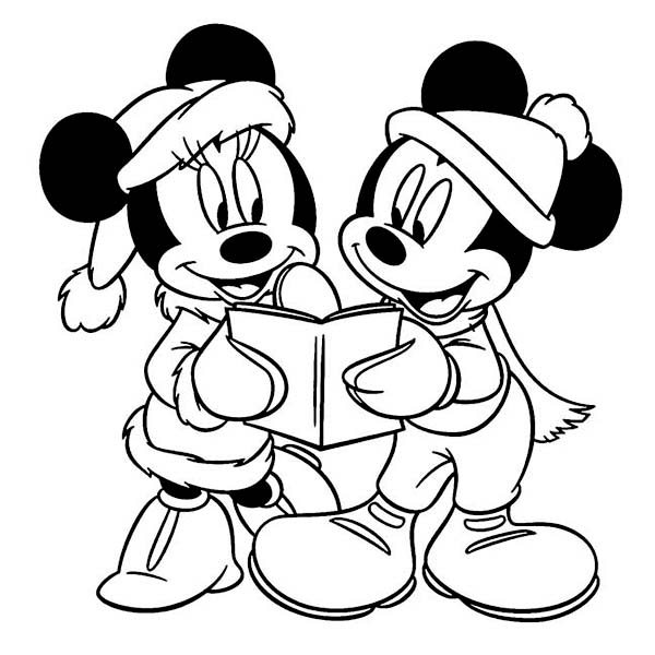 Mickey and minnie mouse reading book for winter season activity coloring page color luna dibujo de minnie dibujo navidad para colorear dibujos