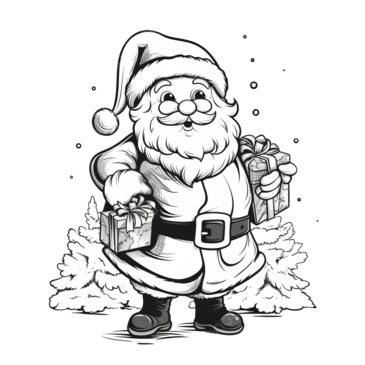 Christmas coloring book page funny hand drawn santa illustration santa gift santa beard christmas coloring png transparent image and clipart for free download