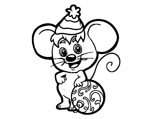 Mouse with christmas hat coloring page