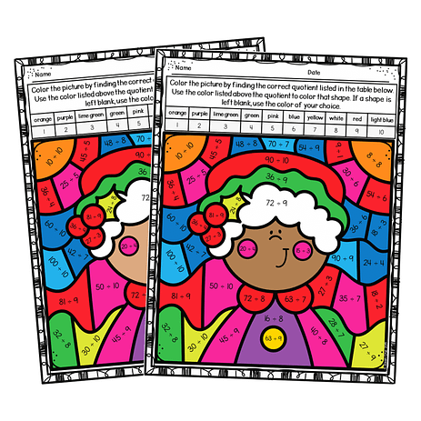 Christmas multiplication color by number worksheets