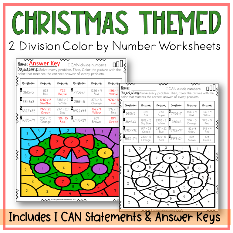 Christmas long division and multidigit multiplication color by number practice worksheets th grade made by teachers