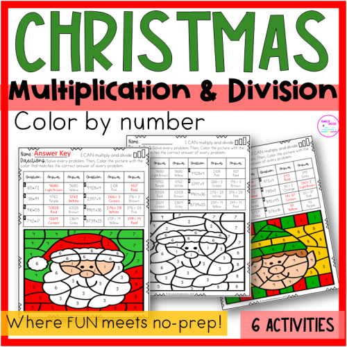 Christmas long division and multidigit multiplication color by number practice worksheets th grade made by teachers