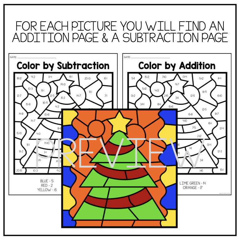Addition subtraction color by code christmas edition made by teachers