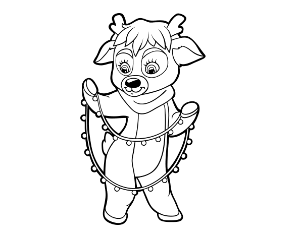 Reindeer with christmas lights coloring page