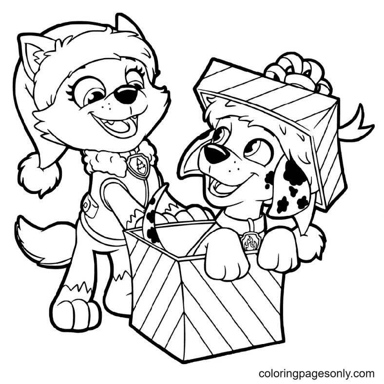 Paw patrol christmas coloring page