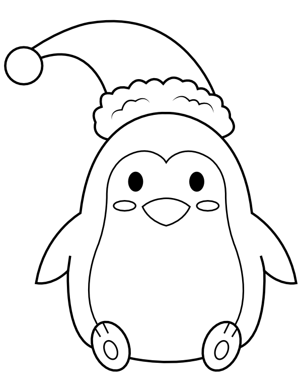 Printable penguin wearing a santa hat coloring page