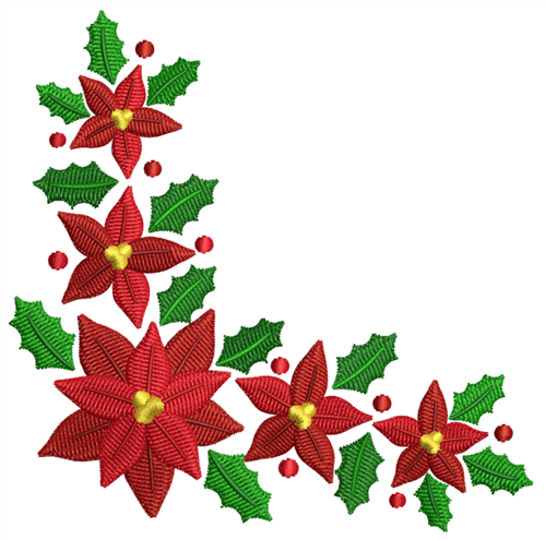 Christmas poinsettia flower corner embroidery design