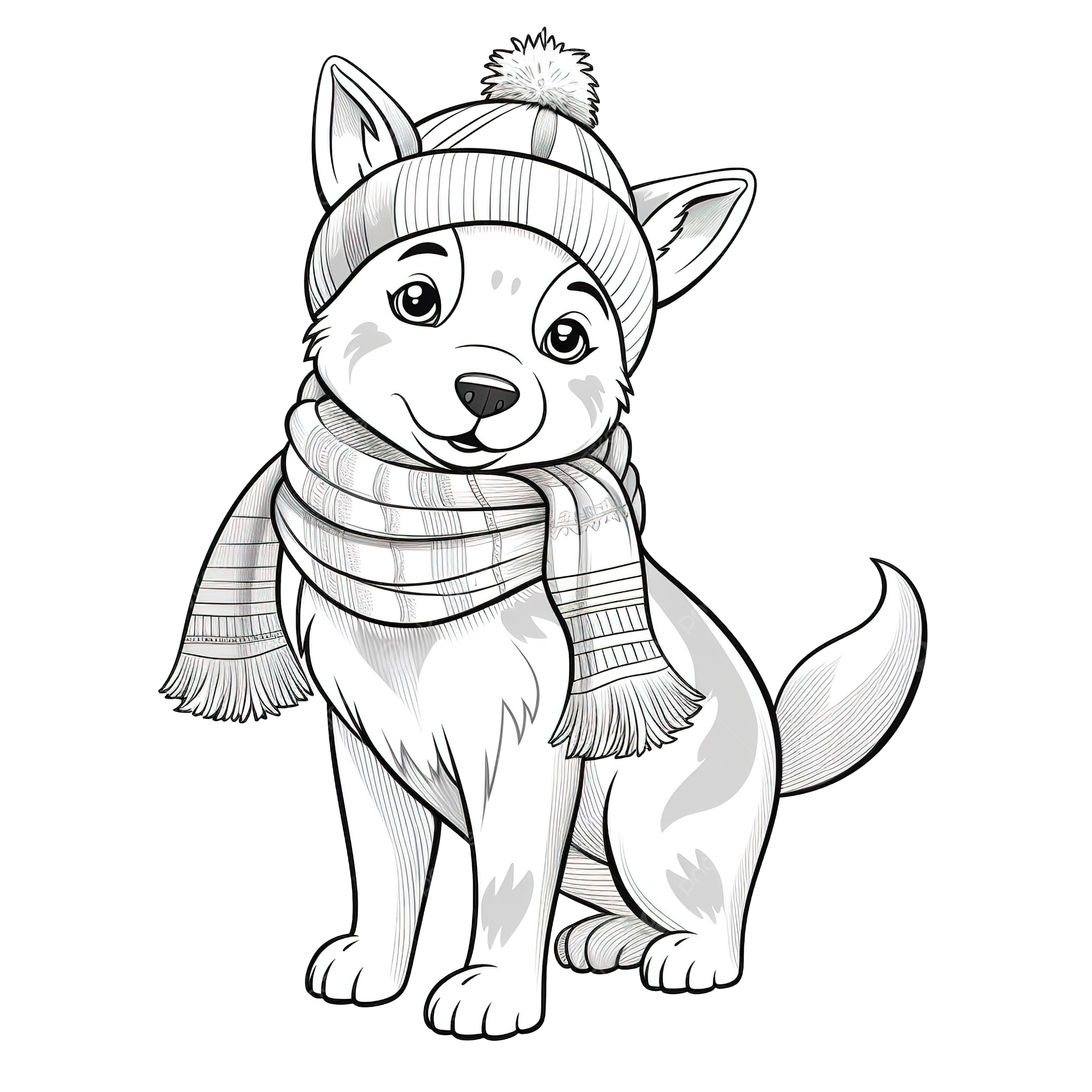 Coloring book with a cute husky dog christmas characters with a hat and scarf coloring pages christmas coloring dog doodle png transparent image and clipart for free download