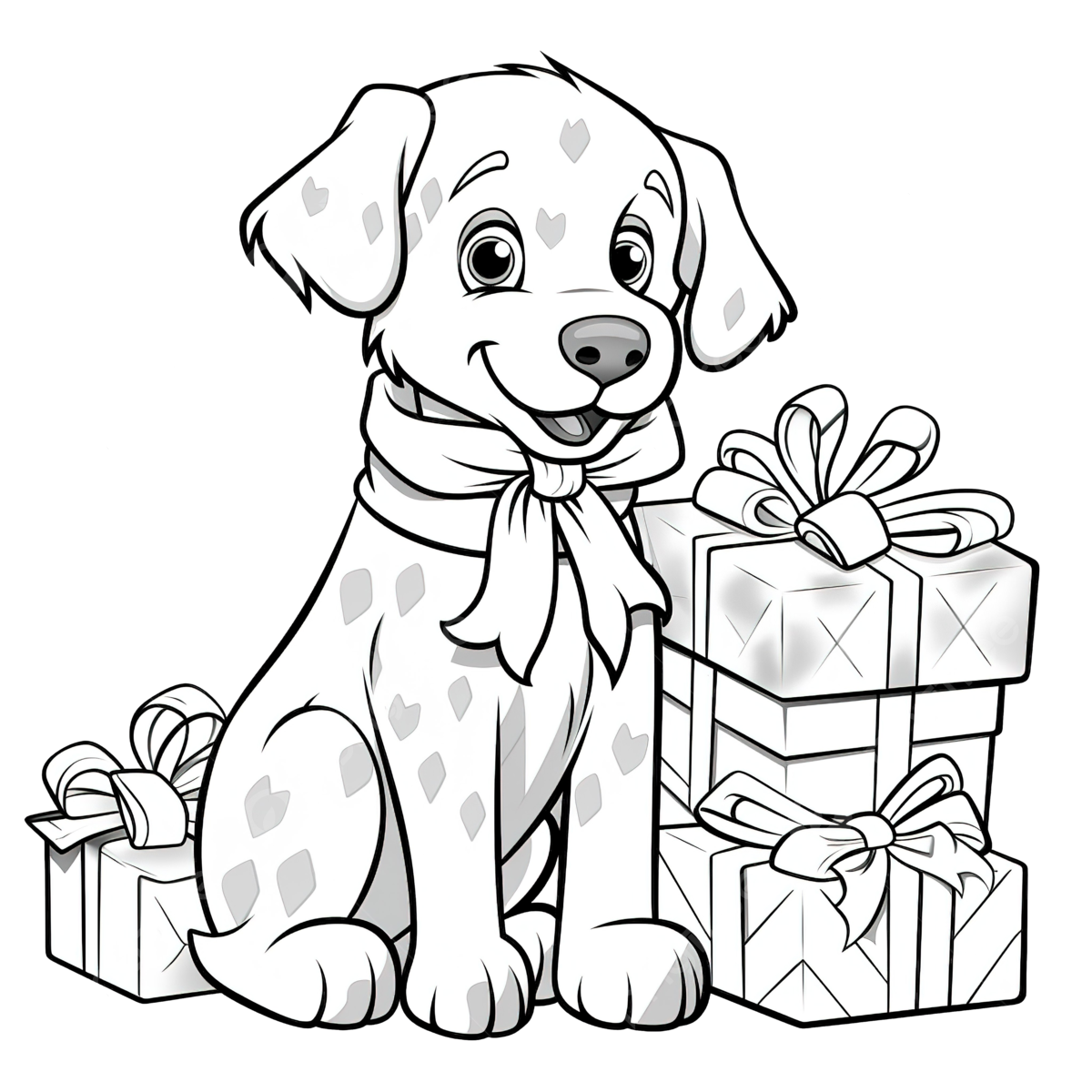 Cartoon illustration of dog characters with christmas presents coloring book page christmas coloring christmas animals dog character png transparent image and clipart for free download