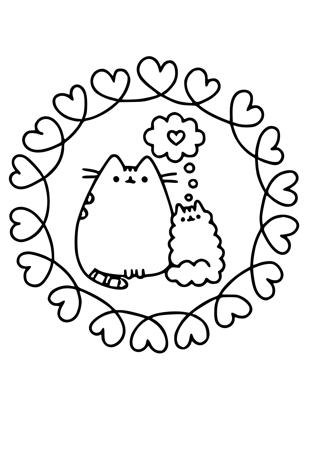 Free printable pusheen love coloring page sheet and picture for adults and kids girls and boys