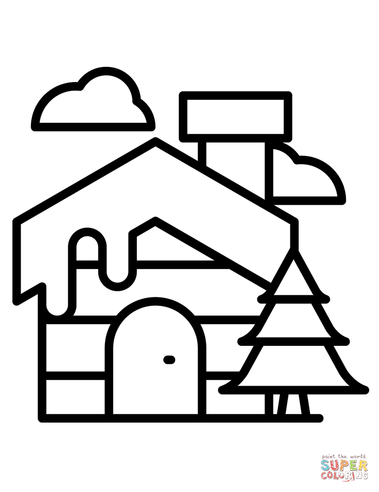Christmas cosy cabin coloring page free printable coloring pages