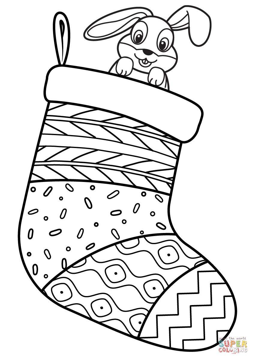 Christmas sock with bunny coloring page free printable coloring pages