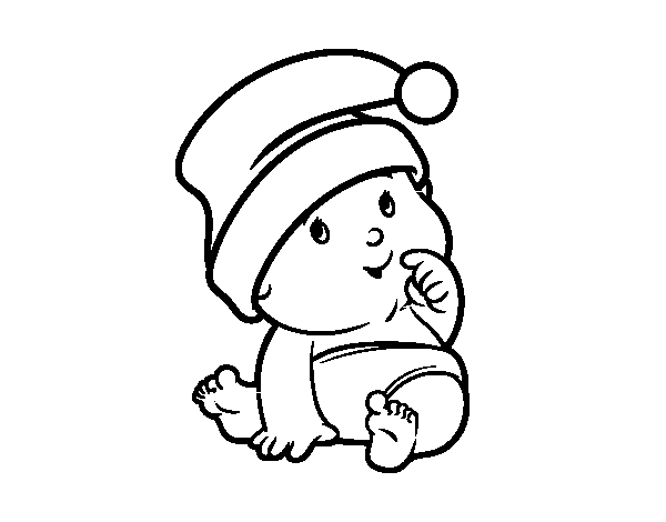 Baby with santa claus hat coloring page