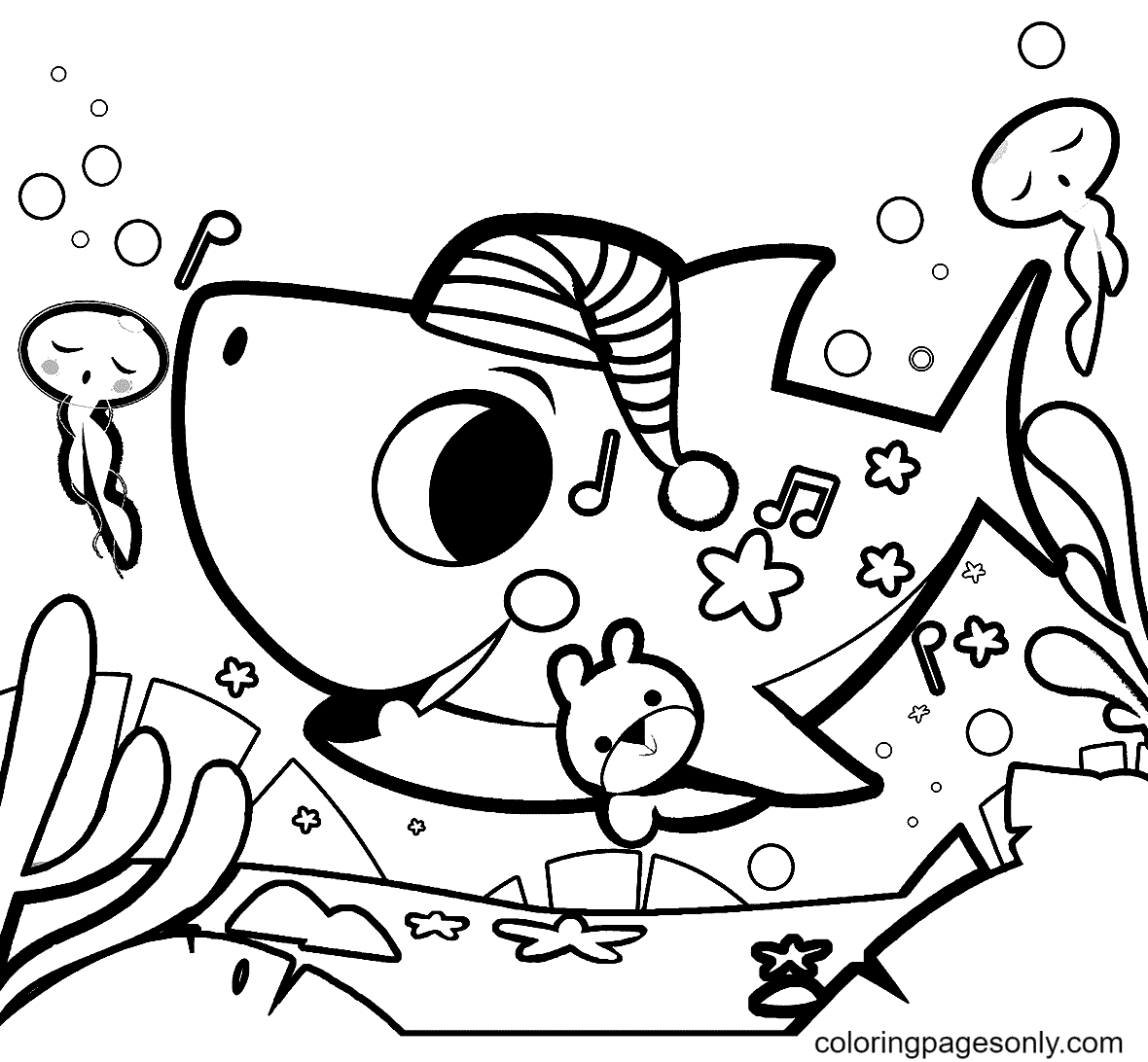 Baby shark coloring pages printable for free download