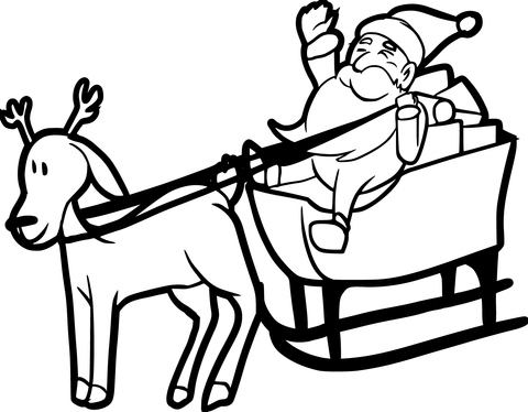Santa on sleigh with reindeer coloring page free printable coloring pages