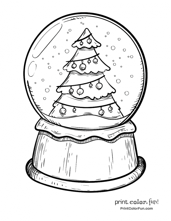 How to draw snowglobe with christmas tree printable drawing sheet by drawingtutorials com â