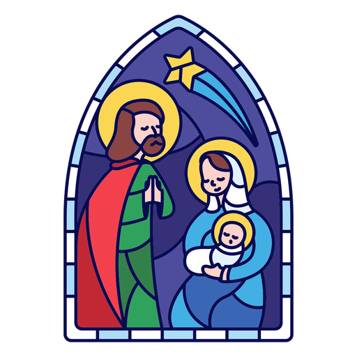 Stained glass holy family christmas flat png svg design for t