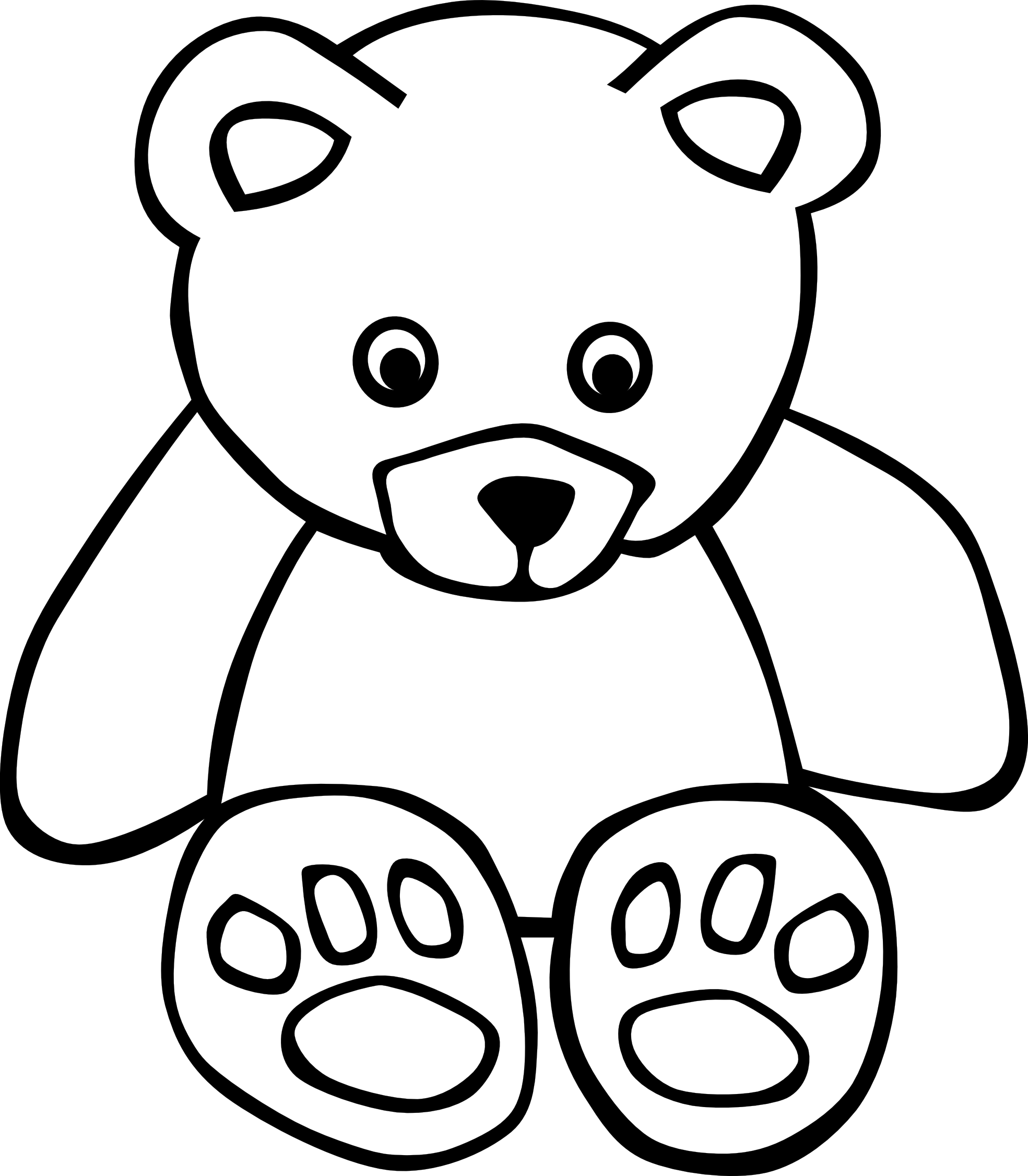 Bear black white line art teddy bear