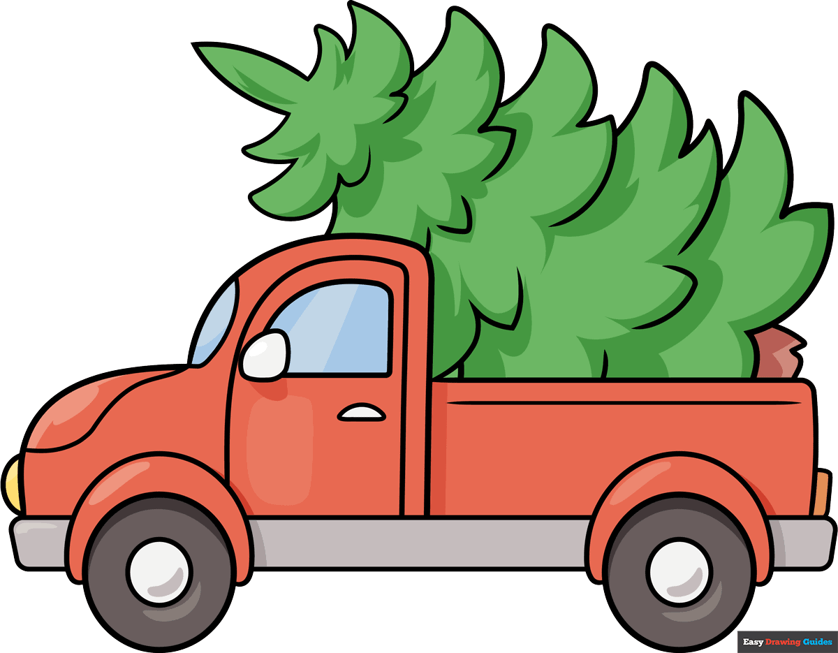 How to draw a truck with a christmas tree