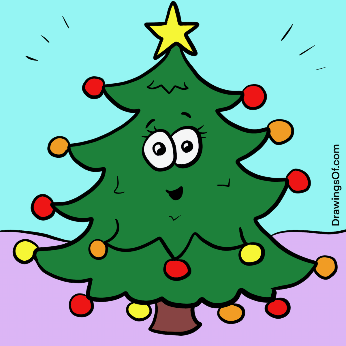 Christmas tree drawing an easy cute cartoon